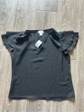 Maison Jules Black Flutter Sleeve V-Neck Blouse